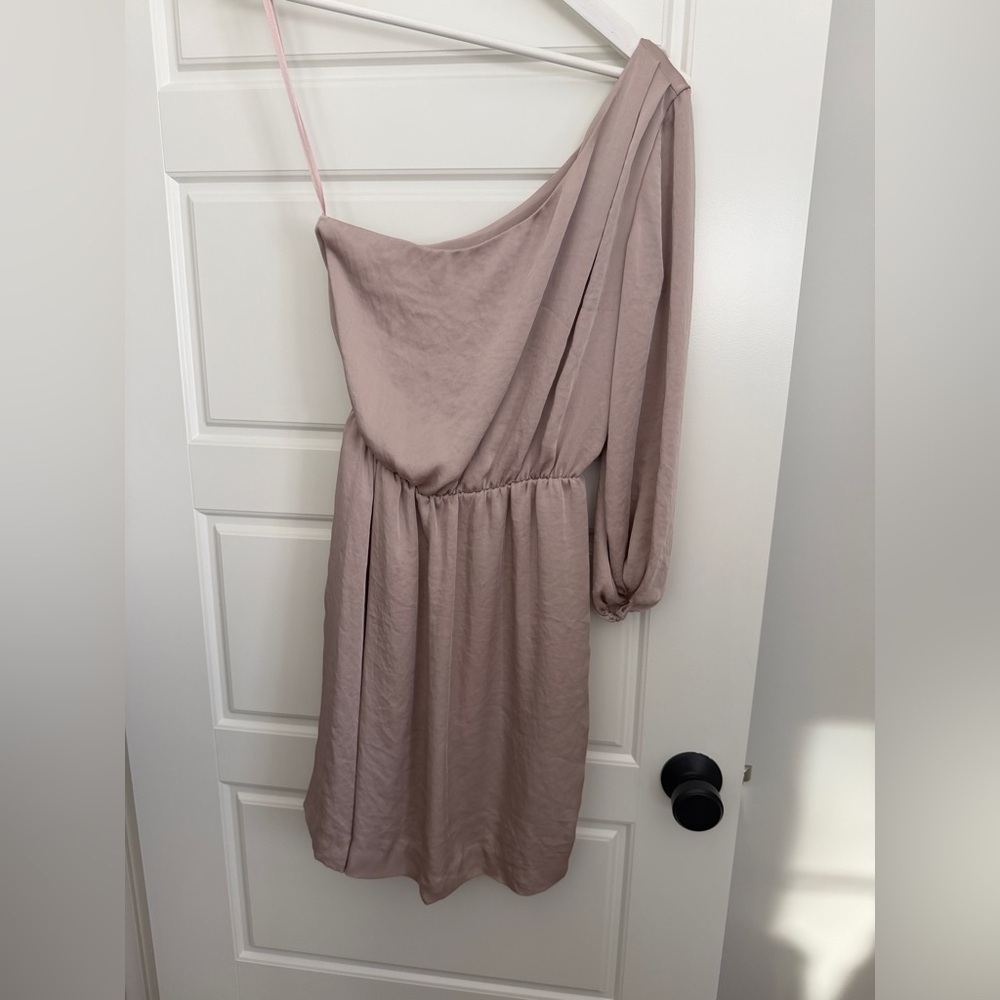 Club Monaco One-Shoulder Dress in Soft Taupe